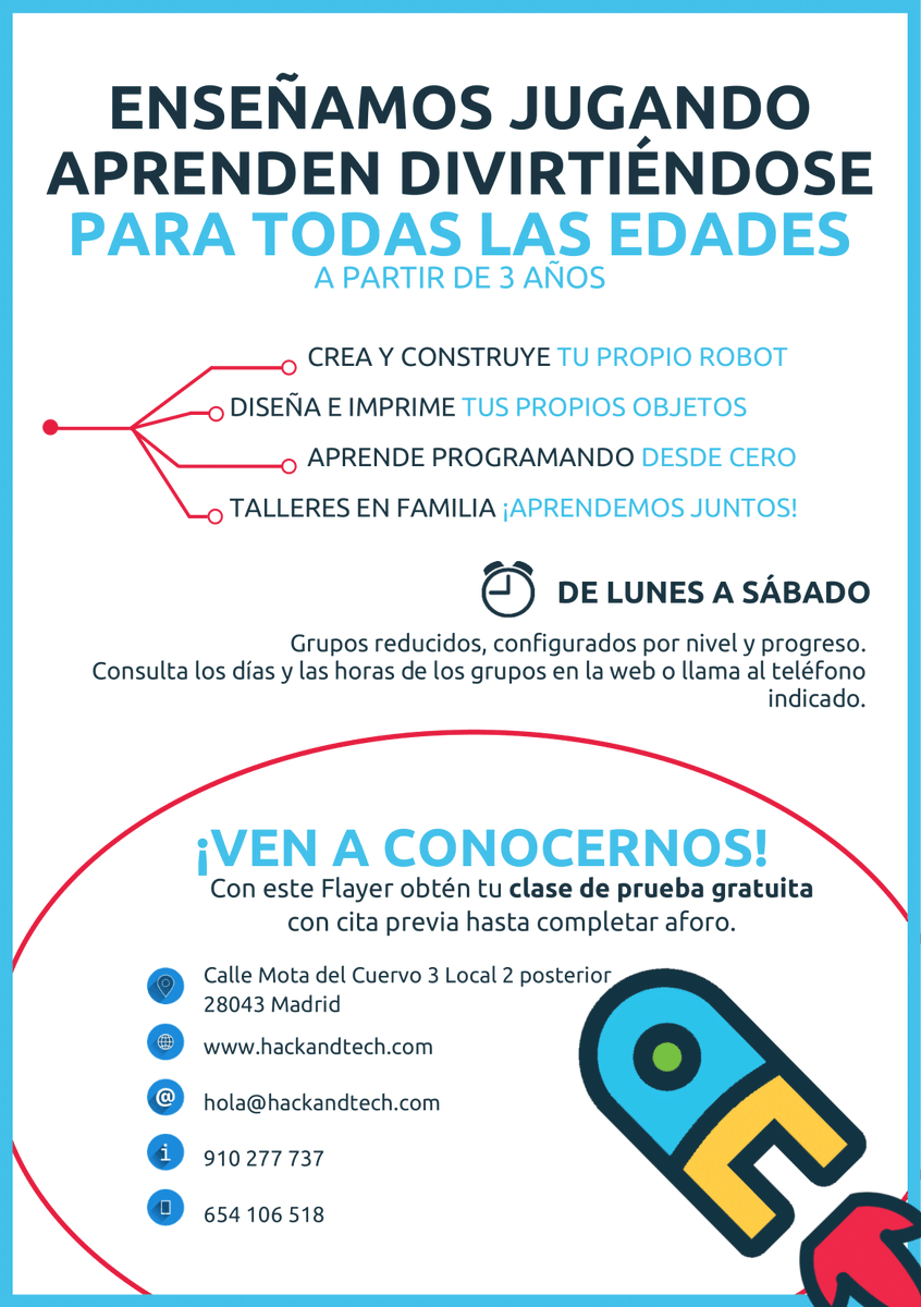hackandtechclub's tweet image. Si conoceis niños que esten interesados, tenemos desde el 16 de septiembre hasta el 29 jornadas de puertas abiertas para que vengan a probar!! Totalmente gratis y sin compromiso.
Cerrad plaza ya!! #programacion #robótica #Robots #scratch #lego #beebot  hackandtech.com