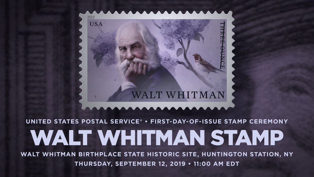 We're celebrating the 200th anniversary of the birth of “the Father of American poetry,” Walt Whitman, by honoring the poet with a new stamp in our Literary Arts series. Join the live stream of the #WaltWhitmanStamps unveiling here at 11AM ET! 🎥