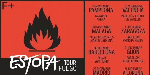 MediaseTaquilla's tweet photo. ¡@estopaoficial están on fire! Este 2019 lo acabarán por todo lo alto con nuevo disco y nueva música ¡Ya puedes hacerte con tus entradas para la #GiraFuego! 🔥 https://t.co/YYLipSLw8K https://t.co/sXQHyOIJC6