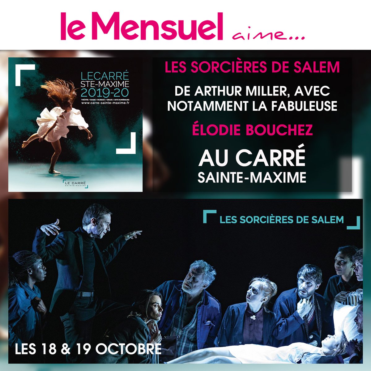 LeMensuelMag's tweet photo. ⚠️Le chef d'oeuvre de Arthur Miller, Les Sorcières de Salem, avec notamment @elodiebouchez mise en scène Emmanuel Demarcy-Mota, sera présenté les 18 et 19 octobre au @CarreSteMaxime
Résa : 04 94 56 77 77
#elodiebouchez #theatre #saintemaxime #var #spectacle https://t.co/29IkkCQJRg