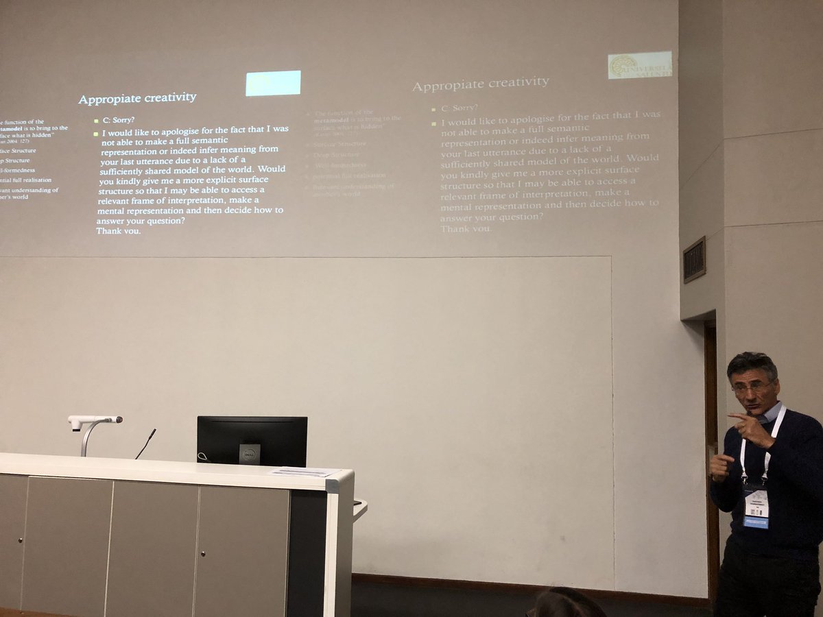 translationand3's tweet image. David Katan talks metamodels and ordering ham rolls in Italy - what we say on a surface level is never the full story. 🥪🥐😁 #narrative #creativity #deepstructure #translation #meta #translationstudies #EST2019