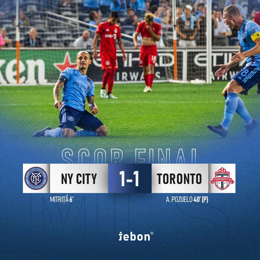 tebon_football's tweet photo. 🇷🇴#Mitriță marchează din nou și ajunge la 8 goluri pentru @NYCFC. Românul a punctat în minutul 6 dintr-o lovitură liberă contra echipei @TorontoFC, însă #NY termină la egalitate, scor 1-1 și se menține în continuare pe prima poziție a Conferinței de Est din #MLS. #tebon #stranier https://t.co/df2drWEOPD