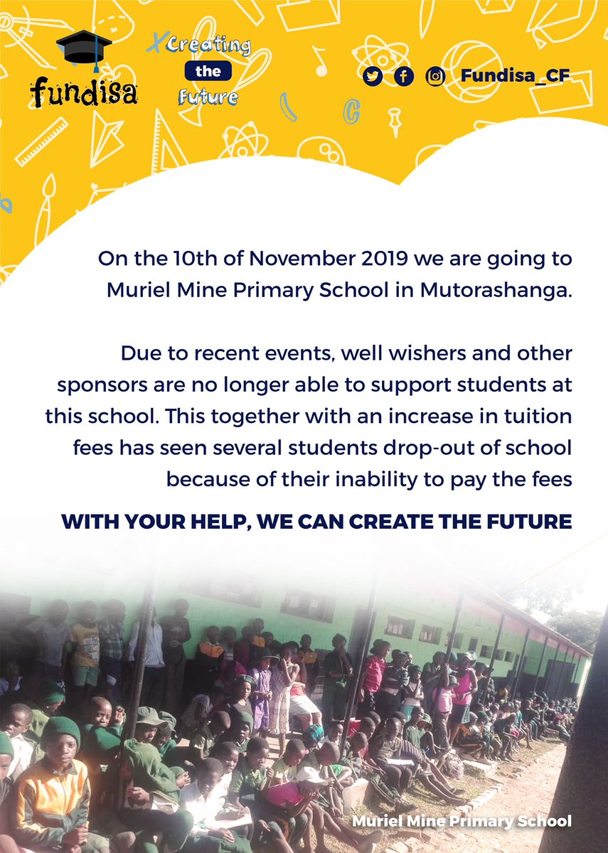 FundisaCF's tweet image. We are excited our next outreach at Muriel Mine Primary School on the 10th of November 2019. Let’s join hands and be a part of a great cause 🙏 An effort made for the happiness of others lifts us above ourselves. #SupportTheMovement