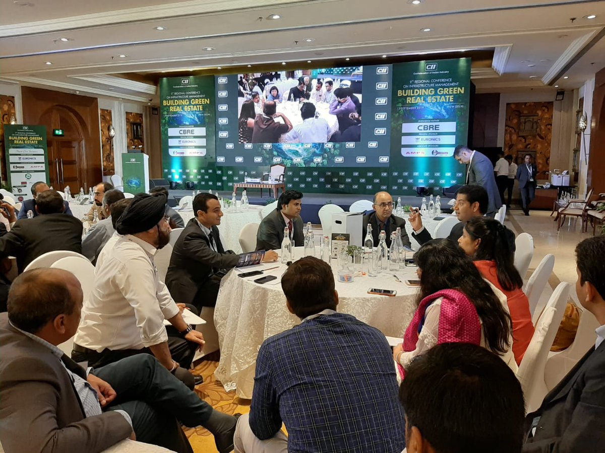 CBRE_India's tweet photo. #CBRELive
Aneesh Kadyan, Executive Director, Property Management, moderates an interactive session where all our delegates deliberate over an environment friendly and efficient future for #RealEstate
Let's work together towards a #greener future!
#CIIXCBRE #GreenRealEstate https://t.co/0TfN7vO67t