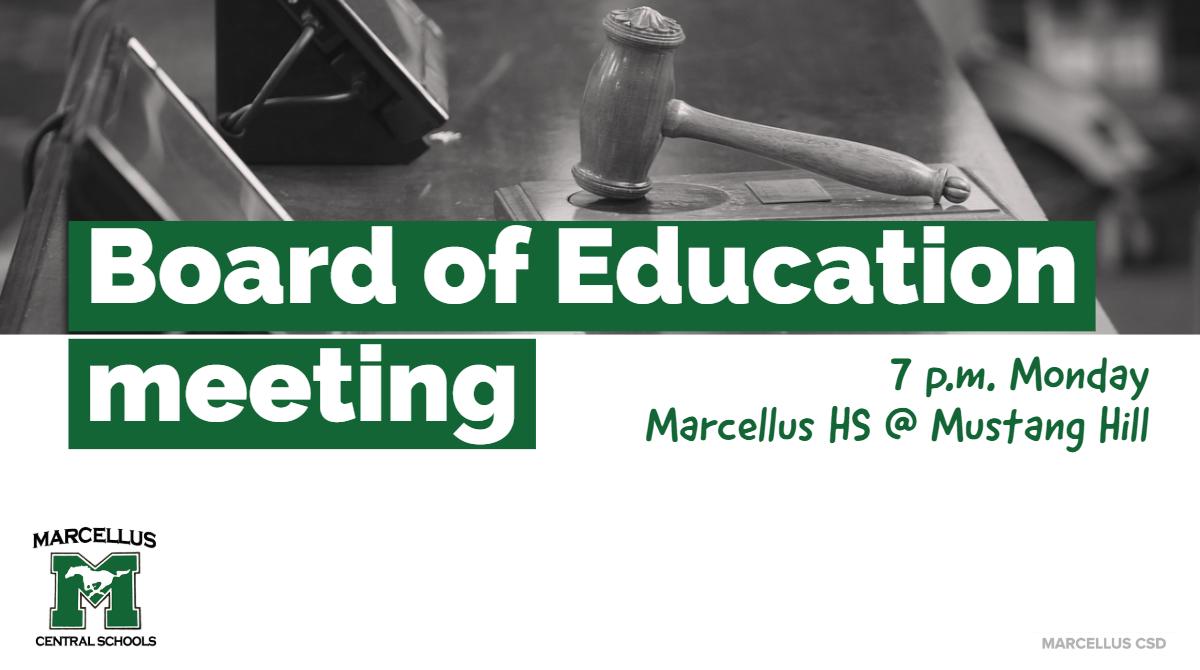 MarcellusCSD's tweet photo. Reminder: The Marcellus Board of Education meets at 7 p.m. Monday (9/16) in the high school LGI. 🗓️ https://t.co/HbB5ZLLZ7r