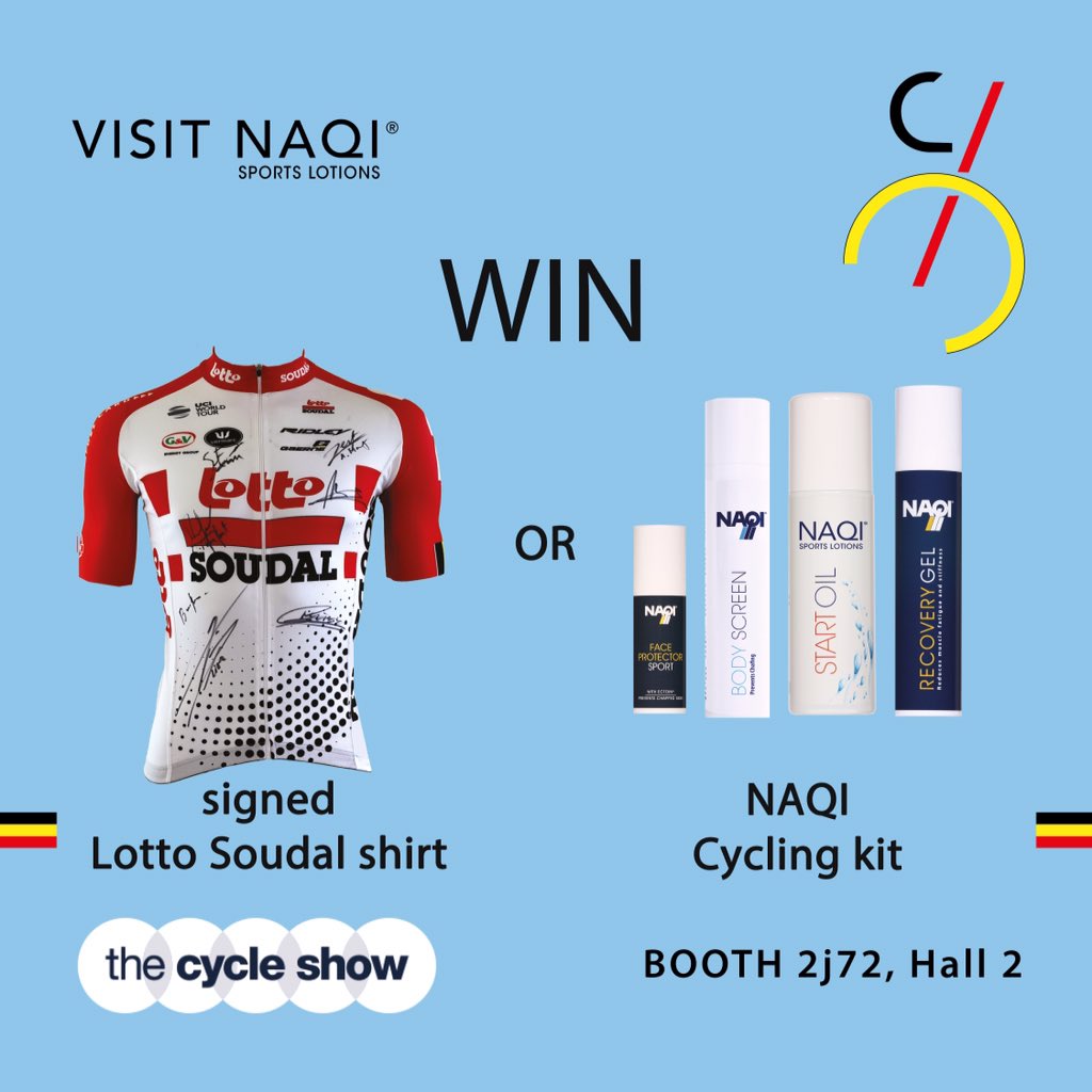 Naqi_UK's tweet photo. Visit the #naqisport stand 2j72 @CycleShow to win an autographed Lotto Soudal shirt! https://t.co/I4n1bwSpuh
