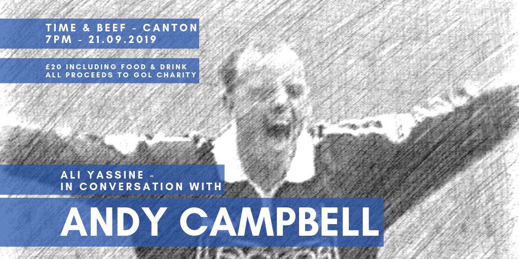 Former #Bluebirds striker <a href="/andycampbell32/">Andy Campbell</a> , who scored 'that' winning goal against QPR to promote <a href="/CardiffCityFC/">Cardiff City FC</a> , in conversation with former City announcer Ali Yassine.
£20 a ticket including 🍔 &amp; a 🍺 in <a href="/timeandbeef/">Time and Beef</a>.
All proceeds go to <a href="/GolCymru/">Gôl Cymru</a>
#cityasone #cardiffcity