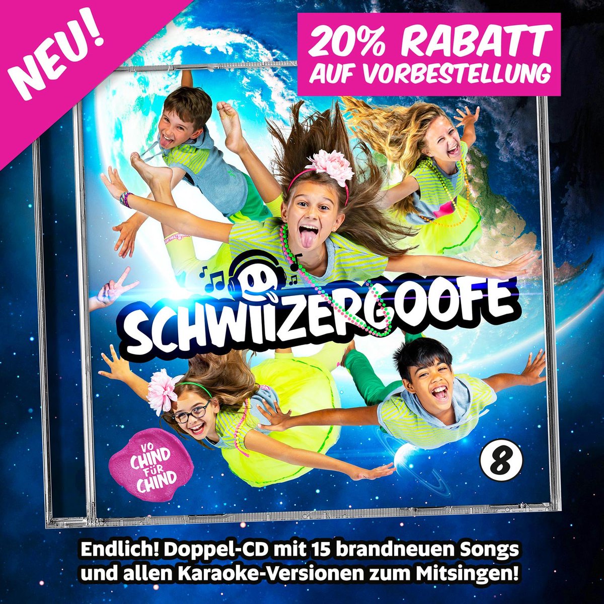 Endlich ist sie da!! Jetzt 20% auf die neue Doppel-CD:
schwiizergoofe.ch/rabatt 🥳

So viele wie noch nie: 175 «Goofe wie mir» setzten mit 15 neuen Songs wie «Mamma Mia», «Pizza Perfetto» und «Frei wie en Adler» zum Höhenflug an. Jetzt mitfliegen 🚀