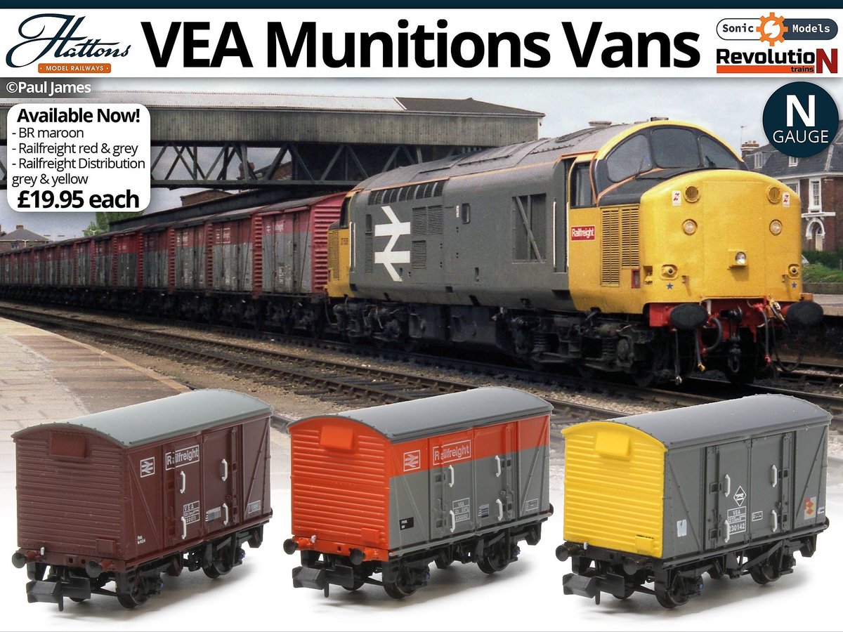 HattonsModels's tweet photo. Now in stock are the range of brand-new VEA Munitions vans from Sonic Models/ Revolution Trains! 13 variations of these highly detailed models are available in 3 distinct liveries, suitable for modern image modellers from the 1970s onwards.

Order yours: https://t.co/hJMkumE4uc https://t.co/e8NmstFrDc
