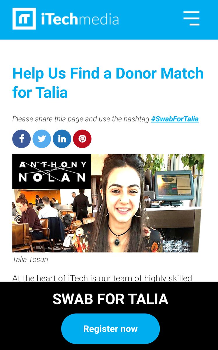 JrgYac's tweet image. itech.media/swab-for-talia

My friend's daughter has Acute Lymphoblastic Leukaemia and needs a bone marrow transplant. She's of Turkish Cypriot descent and her best possible match would be from somebody of the same ethnicity. Please RT and register with DKMS dkms.org.uk/en
