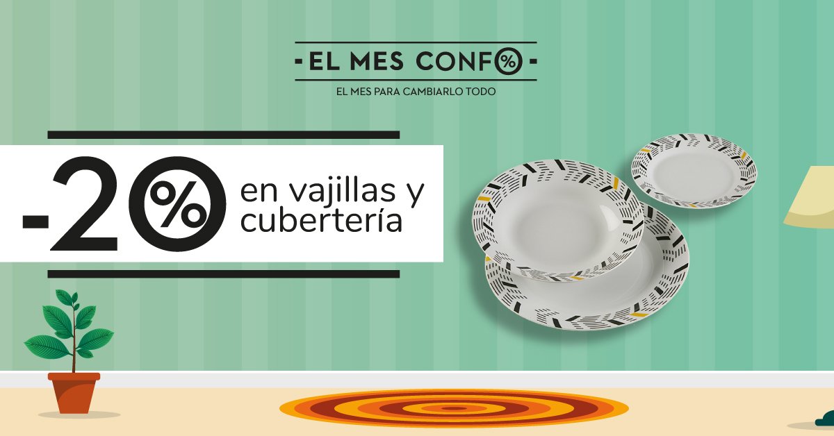 Conforama_ES's tweet photo. ¡Dale un nueva aire a tu mesa con el #MesConfo! Porque solo hoy 12 de septiembre te ofrecemos un -20% en vajillas y cubertería. 😀👏👏 Descúbrelo en tu tienda #Conforama y en nuestra tienda Online 👉 https://t.co/ECCv968QT8 https://t.co/B3k8crdiBS
