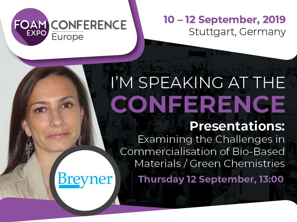 BreynerCompany's tweet photo. Today at #FOAMEXPO Find Lidwine NAVARRO, Business Manager for BREYNER during her speech on « Green Chemistry: How to deal with the unpleasant odor of polyurethane foam ? » , at 13:00. Find out more: https://t.co/oveYIohHEI @FoamExpo_EU #GreenProtection #GreenFinishing #PlantBased https://t.co/wQS7IxVzqA
