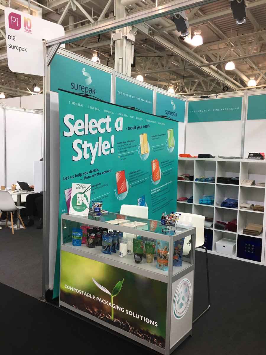 SurepakUK's tweet photo. It's day 2 of @EasyfairsPACK come down to @olympia_london and see what we have to offer! #Surepak #Packaging #Pack2019 #CompostablePackaging https://t.co/e7wEzqDCC9