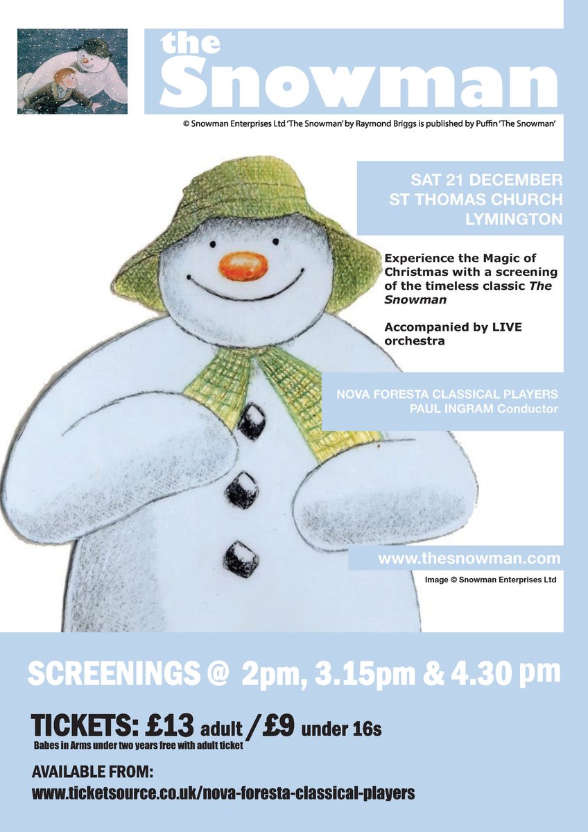 It might be too early for Christmas but tickets are on sale now for <a href="/ForestaNova/">Nova Foresta Classical Players</a> performances of The Snowman. 
 ticketsource.co.uk/nova-foresta-c…
