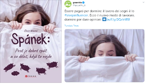 drchriswinter's tweet photo. A sleep mystery. Who is this person on the cover of the Czech edition of #TheSleepSolution, and what is she doing in this Italian tweet about being a #SleepInfluencer? Identify yourself. #ProfessionalSleepForehead #TurtleHeadache #Spanek https://t.co/kdkWx497se