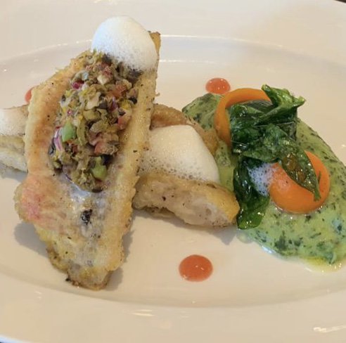 Red Mullet with a lime and basil mash, a vegetable remoulade finished with a tomato jell and air of lemon. #Exquisite #Italianfood #Italianrestaurantchester #Delightful #Healthyeating #ILoveItaly