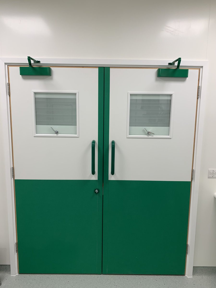 ProjaxInteriors's tweet image. 3rd and final theatre completed. White and beech laminated doors supplied for Russell Halls Hospital with @YeomanShield face and edge protection and @Vistamatic vision panels. #doors #laminate #yeomanshield #vistamatic #theatre #hospital