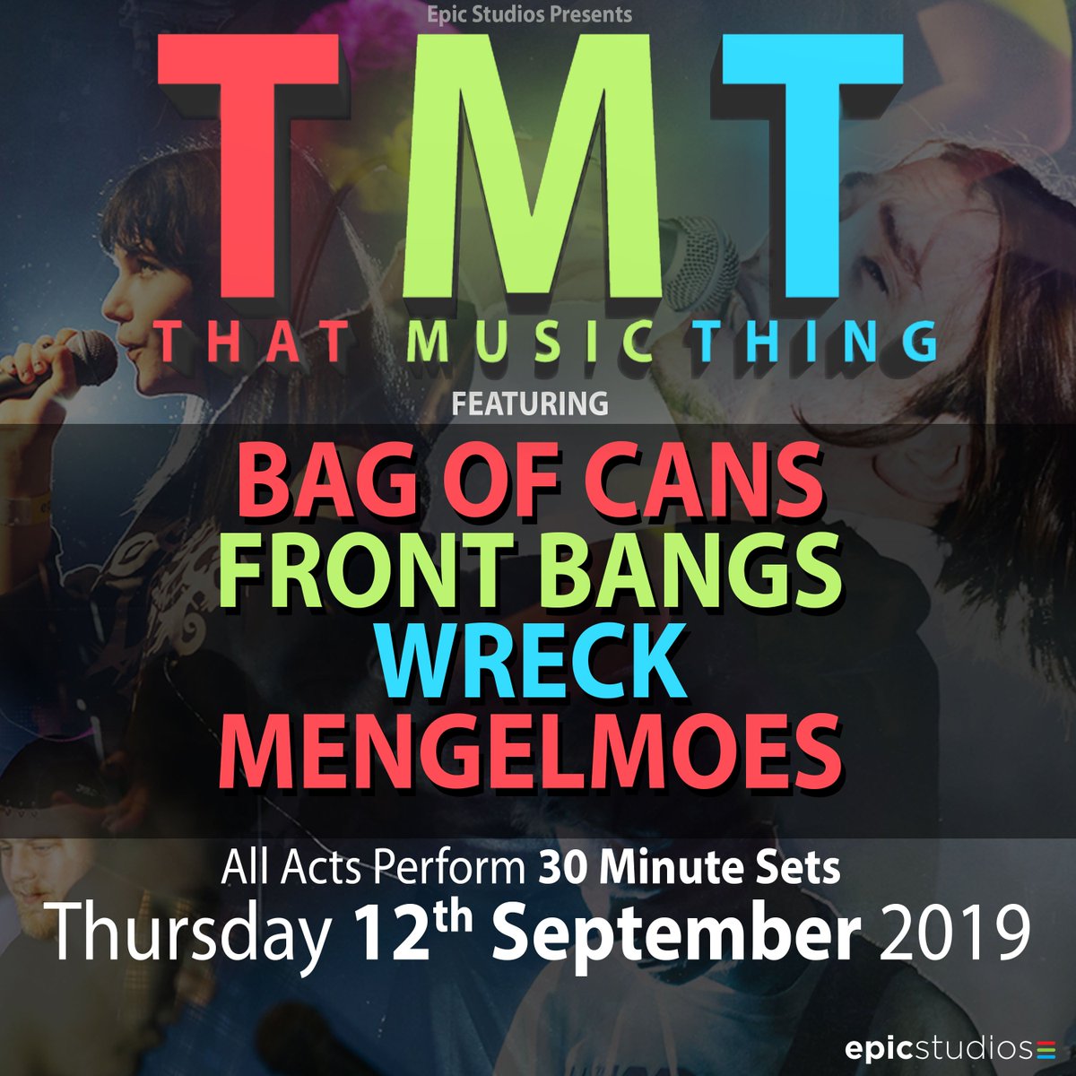 Epic Studios (@epicnorwich) on Twitter photo Its #TMT TONIGHT (with <a href="/BagofCans3/">BAG OF CANS</a>, <a href="/frontbangs/">Front Bangs</a>, @Mengelmoes_band & #WRECK) will be streamed live on the TMT <a href="/YouTube/">YouTube</a> Channel here - youtube.com/watch?v=EtwXCGβ¦. 1st band are #Wreck who perform at 8pm. To be in the audience click here - epic-tv.com/events/tmtsep1β¦ (doors open at 7.30pm) Its #TMT TONIGHT (with <a href="/BagofCans3/">BAG OF CANS</a>, <a href="/frontbangs/">Front Bangs</a>, @Mengelmoes_band & #WRECK) will be streamed live on the TMT <a href="/YouTube/">YouTube</a> Channel here - youtube.com/watch?v=EtwXCGβ¦. 1st band are #Wreck who perform at 8pm. To be in the audience click here - epic-tv.com/events/tmtsep1β¦ (doors open at 7.30pm)