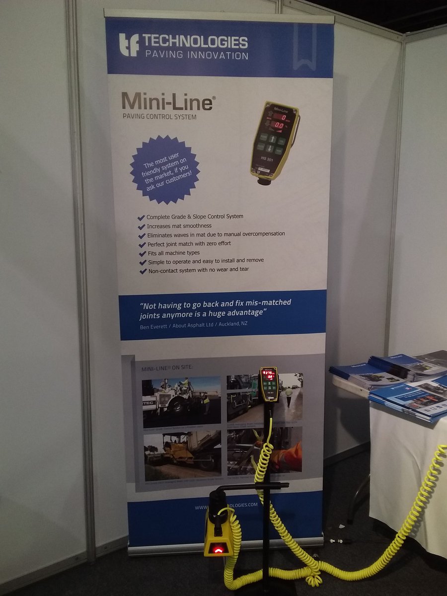 AgCivil's tweet photo. MiniLine Grade and Slope Control system from TF-TECHNOLOGIES paving innovations. Stand 570 at Cape Construction Expo at Grandwest Casino happening right now. Make your way to find out about our products. @AgCivil @TFT_DK @dmgeventsglobal #capeconstructionexpo2019 #tftechnologies https://t.co/D99wFnO3fo