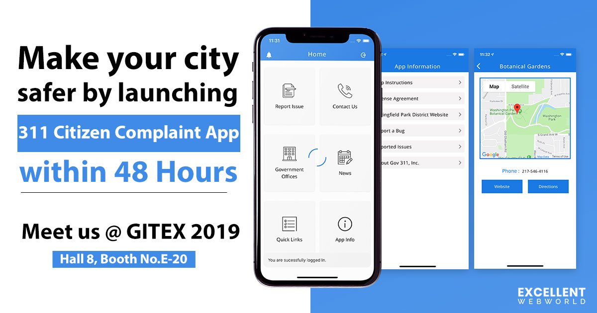 excellentweb's tweet image. Watch our custom #citizencomplaint portal &amp;amp; #appsolution for every government body at #Gitex2019 
Benefit your administration &amp;amp; city within just #48hours with our instant #digitalsolution

🌐bit.ly/2Yq0Fkv

#CustomerService #SmartCities #smartliving #complaintsmanagement