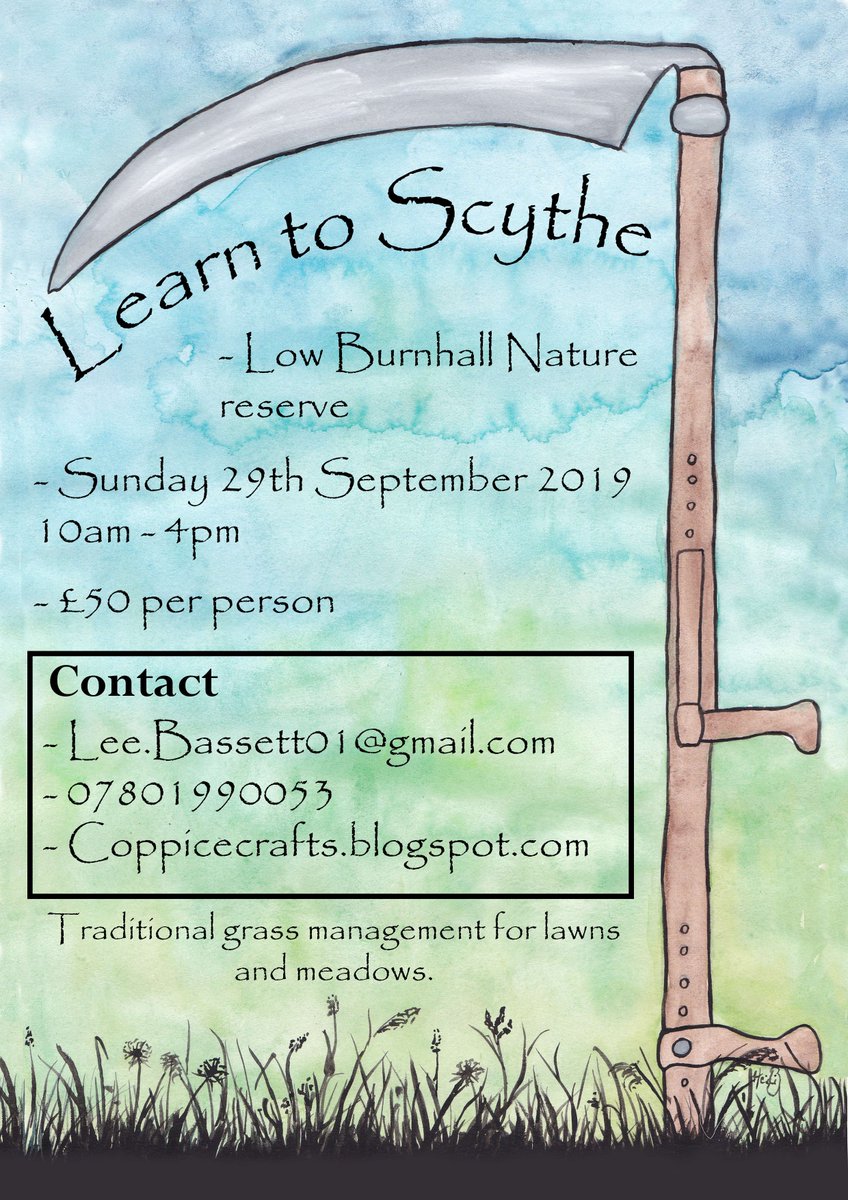 Ever cursed your strimmer / lawn mower when it won't start? Come and learn how to use a scythe to manage your garden so you can replace that unreliable, smoky strimmer 😄 Full day course at Low Burnhall Nature Reserve near Durham city.
