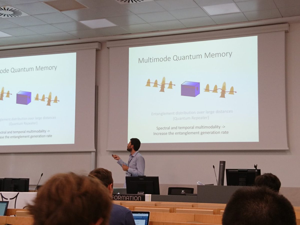 QuantumPSA's tweet photo. This week Alessandro and Emanuele presented in #IQIS (UniMi) a talk and a poster on our two last experiments with multimode solid-state memories, both published in @PhysRevLett:

.https://t.co/W6Yi3cERUz (collaboration with @fastgroup_ifn)

.https://t.co/wjUMh1IFst
@ICFOnians https://t.co/7U245fmRO0