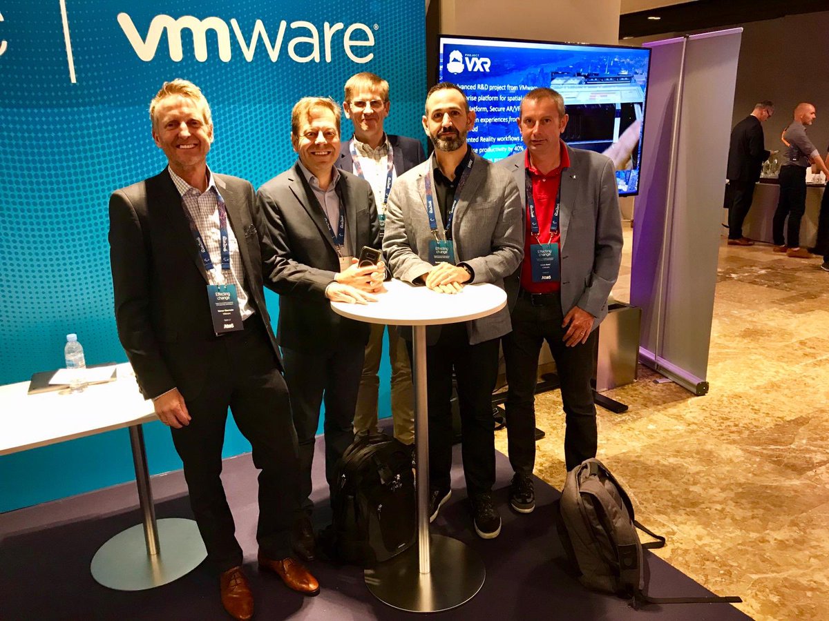 Mcopping's tweet photo. Great fun introducing @Atos senior technical folks to #SpatialComputing for the enterprise with #ProjectVXR from VMware. Thanks to @Atos and @VMware @DellEMC colleagues for the collaboration! One of my favourite things is seeing the “light bulb moment” after people try the demo! https://t.co/3iNeHdVETC