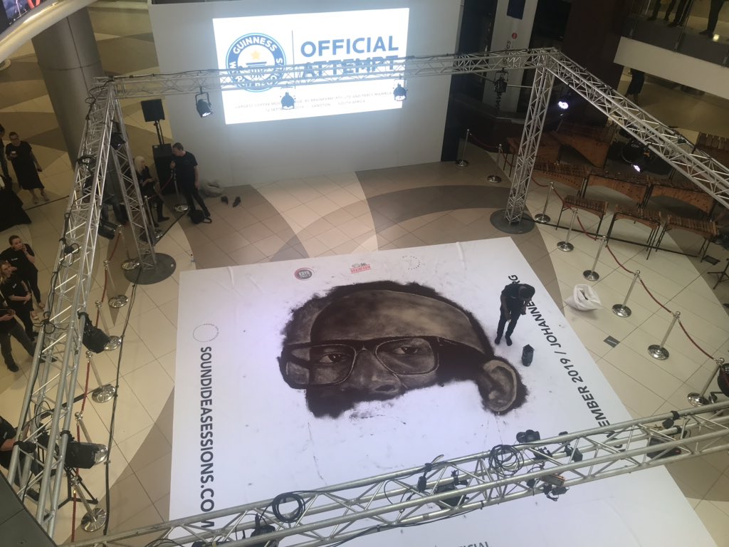 It's mind-blowing to think this portrait of <a href="/RealBlackCoffee/">Black Coffee</a> is being done in real time, using *ground coffee beans*. <a href="/Percy_Maimela_/">Percy Maimela-artist</a> you are amazing! This Guinness World Records™ attempt is inspirational. #SoundIdeaSessions #gwr2020