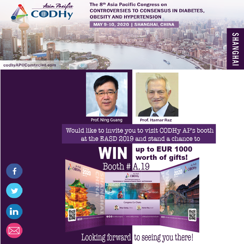 Codhycongress's tweet photo. Are you attending #EASD2019 next week?
Visit the #CODHy Asia Pacific booth and stand a chance to WIN up to EUR 1000 worth of gifts! Stop by Booth # A.19. https://t.co/h5sXf55kPK