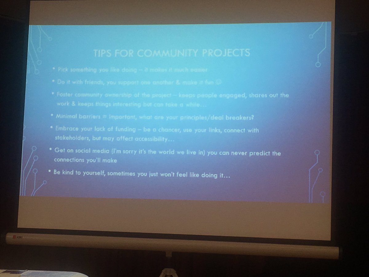 Tips for community projects. 

Psychology should be about making a difference, working together & reducing barriers. 
#LAPGConf19 #AspiringPsychologist