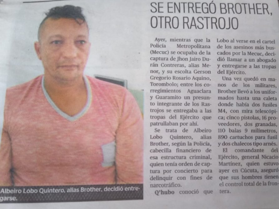 Resultado de imagen para Albeiro Lobo Quintero, alias âBrotherâ,