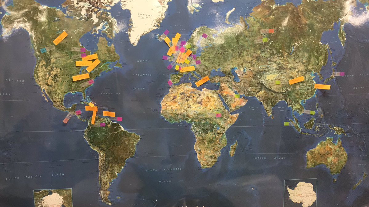 Simcoe_History's tweet image. We are talking immigration to start off our Canadian History class this year. Everyone has their own story, here is a map of the origins of two history classes. So diverse!