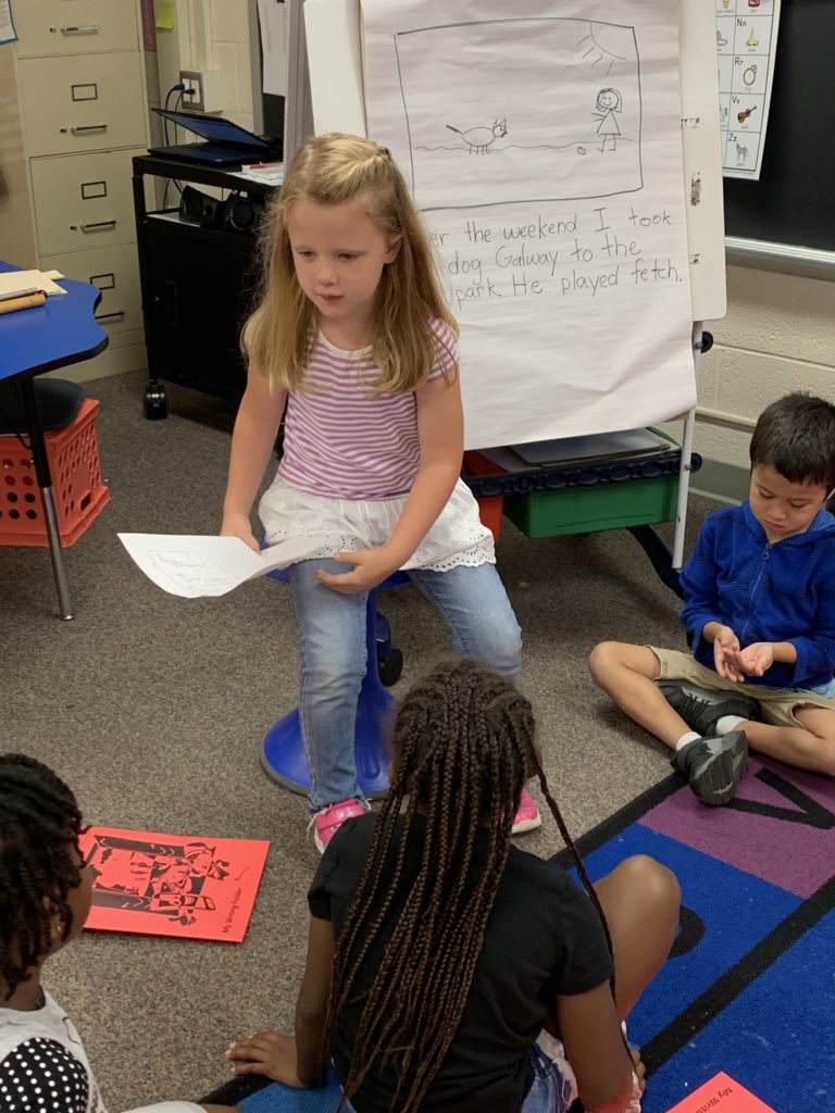 MrsMorrisFHES's tweet photo. One of their favorite parts of Writing Workshop- sharing their writing! @FortHuntES #fhesfoxes https://t.co/tWZ4v7x2Ki