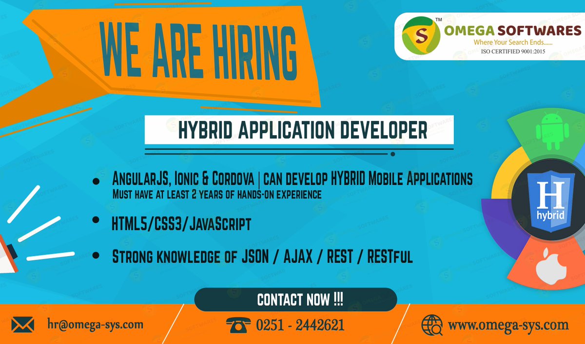 omega_softwares's tweet image. looking for Hybrid App/Native App Developer
Location: Dombivli
Skills: Angular JS,IONIC & CORDOVA|CAN Develop Hybrid Mobile Apps HTML5,CSS3,JavaScript
Strong Knowledge on JSON/AJAX/REST/RESTFul
#appdeveloper #nativeappdeveloper #omegasoftwares #ITJobs #hybridappdeveloper #jobs