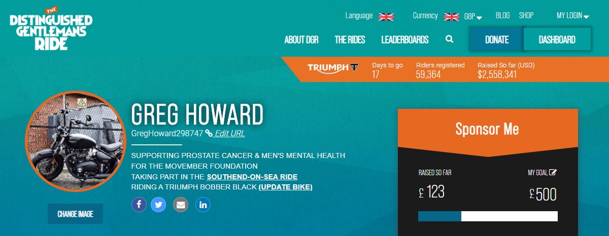 Greg___Howard's tweet photo. Support me in raising funds and awareness for the DGR by riding for prostate cancer and men's mental health.   Over £100 raised so far.

#GivingBack #Charity #Movember #Prostate #Cancer #Distinguished #Gentlemans #Ride #Southend 

https://t.co/YF3pneHvMJ https://t.co/4gNsRyvR2Y