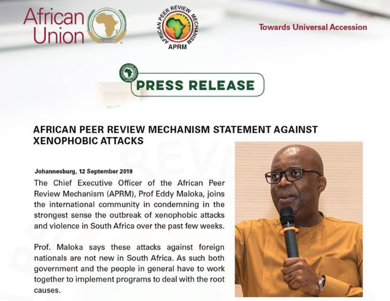 OmoGbajaBiamila's tweet image. PRESS RELEASE: @APRMOrg CEO, Prof. @EddyMaloka Condemns #XenophobicAttacks in South Africa.

#APRM