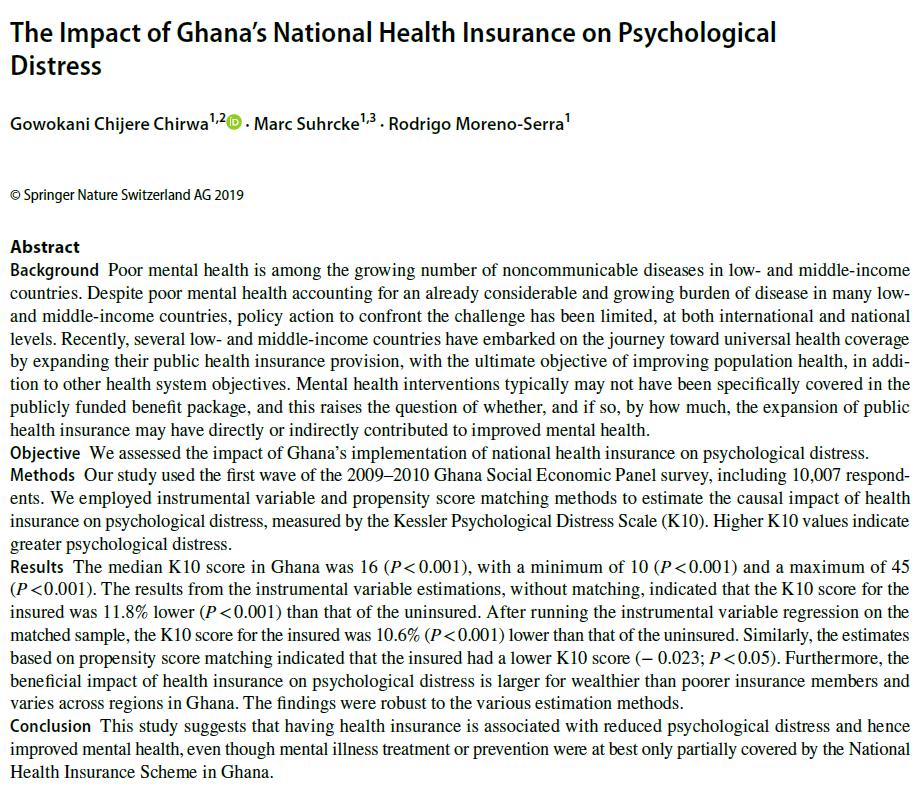 Marc_S05's tweet image. Impact of Ghana national health insurance on psychological distress link.springer.com/article/10.100…