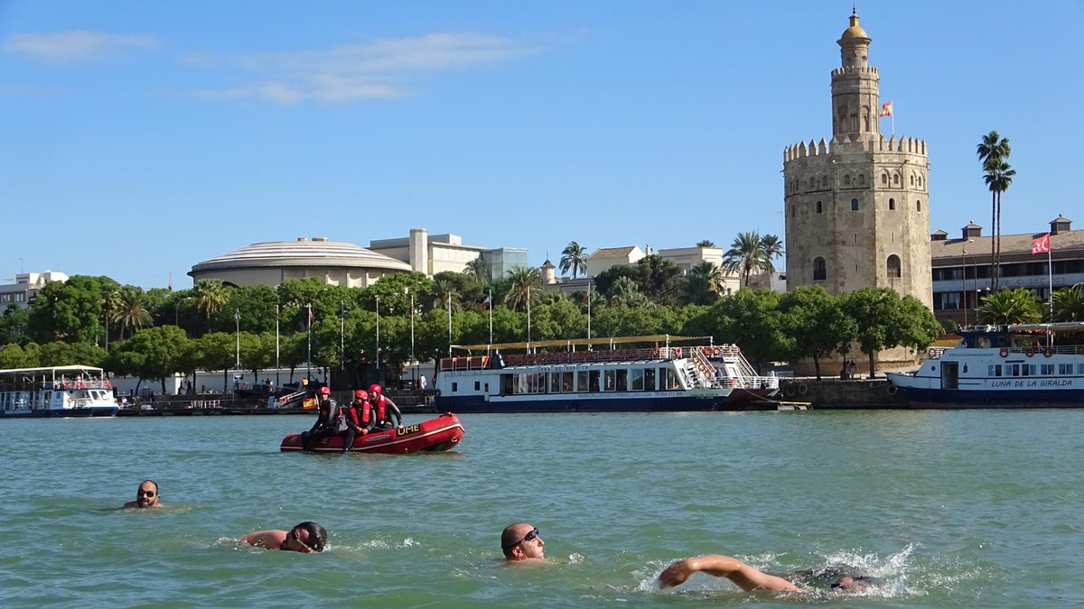 UMEgob's tweet photo. Esta mañana 260 militares @UMEgob @EjercitoTierra @EjercitoAire han 🏊♀️nadado🏊♂️ los 800m. que separan los puentes de Triana y San Telmo en el #Guadalquivir para fomentar la donación de médula ósea y sangre
¡Que cada brazada se convierta en un donante!
#ProyectoUMEdula #BIEM2 https://t.co/sQHqQ7NNkR