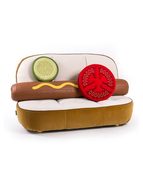 TimAeppel's tweet image. Neiman Marcus sells a couch that looks like a hot dog for $7,100. What a time to be alive.
