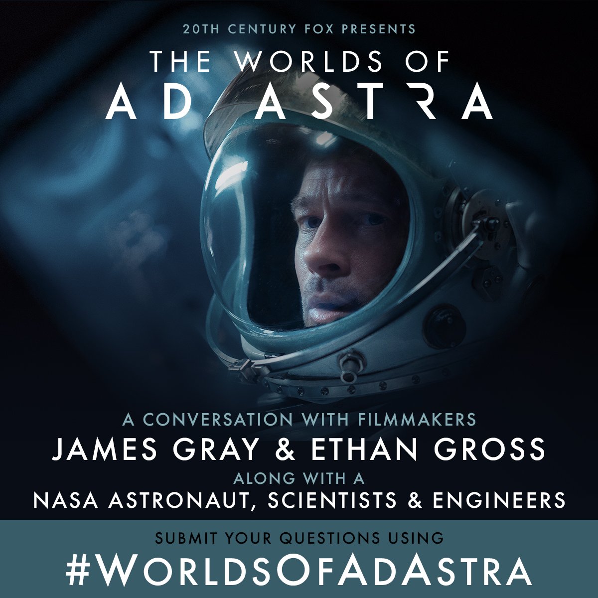 CinemApp_CineUK's tweet photo. 20thcenturyfox - Looking for answers? Ask using #WorldsOfAdAstra to have your question answered by filmmakers James Gray &amp; Ethan Gross plus NASA scientists, engineers, and astronauts. https://t.co/1Mi1FFomkH
