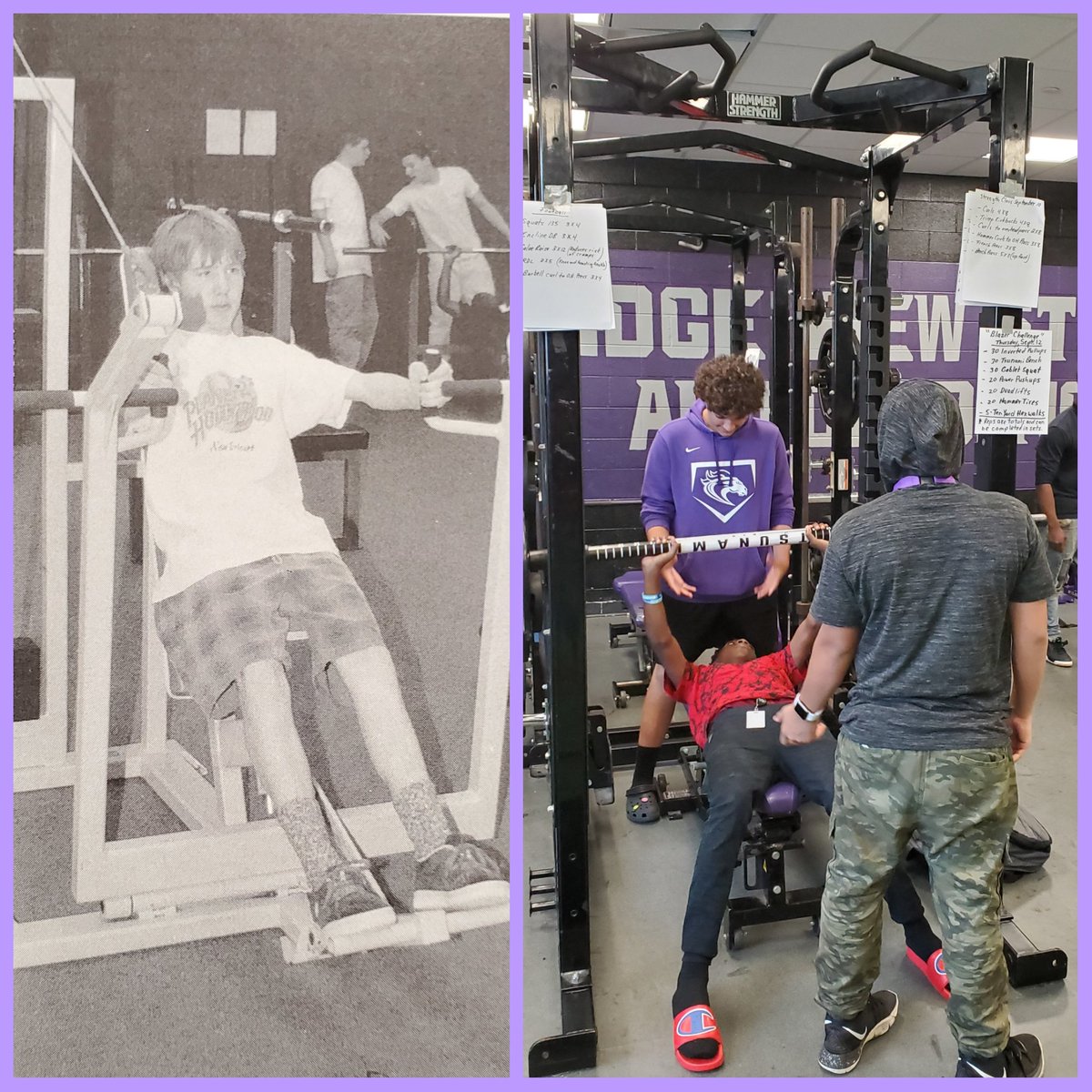 RidgeView_StuCo's tweet photo. Strength &amp; conditioning for @rvhs looks a little different 25 years later!!! 💪🏻💪🏽 Send us your favorite memories about the View!! #ThrowbackThursday #BlazerPride 💜 https://t.co/1BNaB6ey6D
