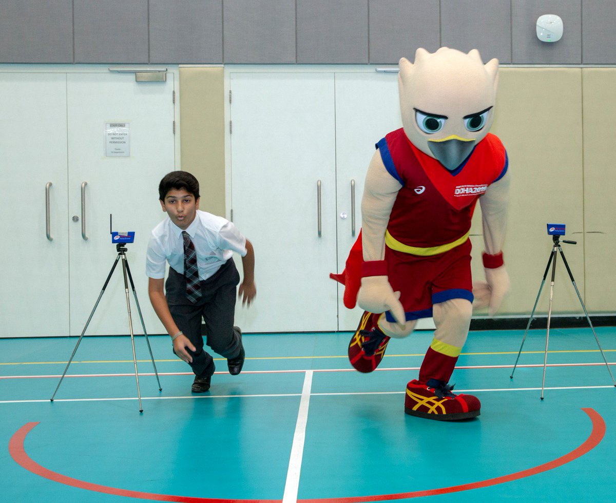 IAAFDoha2019's tweet photo. In celebration of the upcoming #IAAFDOHA2019, our national airline partner @qatarairways in collaboration with Aspire Academy held sports activities engaging the students of @OryxSchool in the talent Identification program! #AimBeyond #FollowFalah https://t.co/24QLkQdYYO