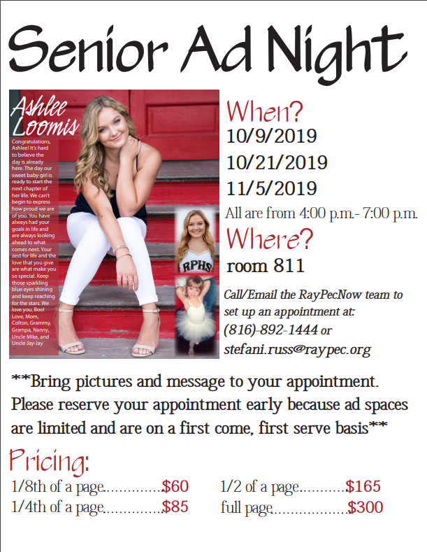 raypecschools's tweet image. RPHS yearbooks are on sale through Nov. 26. Students can drop off order forms in room 811 or HS main office. Cost is $75. Senior Ads are dedications some parents/families choose to purchase for placement in the back of the yearbook. More info: raypec.k12.mo.us/102/Raymore-Pe… #raypec