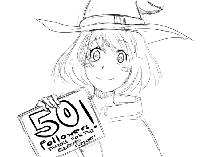 50 FOLLOWERS! WOW. This is great!!

Big thanks to everyone! My unqualified ass is now a couple of steps closer to ruining the anime industry.

have a quick thank-you sketch :D 