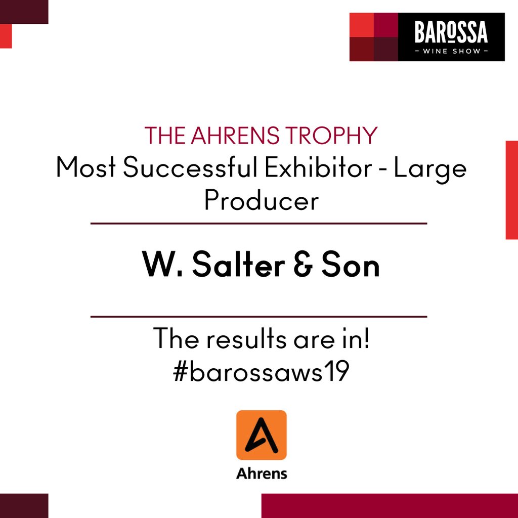 Congratulations W. Salter and Son - just announced Most Successful Exhibitor - Large Producer for Barossa Wine Show 2019! 👏🍷 #barossaws2019