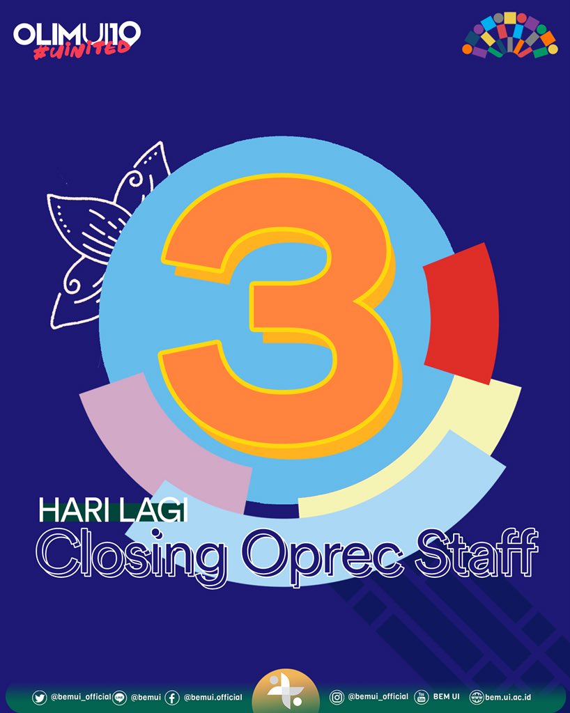 [H-3 PENUTUPAN PEREKRUTAN TERBUKA STAF OLIM UI 2019]

Halo, UI!

Periode Perekrutan Terbuka Staf OLIM UI 2019 akan berakhir tiga hari lagi! Segera daftarkan dirimu pada tautan berikut: 
bemui.id/OprecStaffOlim… dan mengisi jadwal wawancara hanya pada divisi pilihan pertama.
