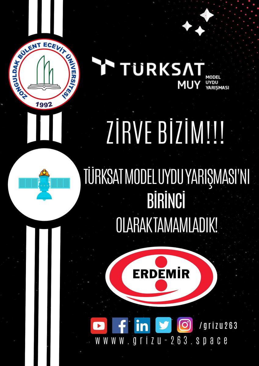 grizu263's tweet photo. Zirve bizim! Zirve Zonguldak Bülent Ecevit Üniversitesi’nin! Türksat Model Uydu şampiyonluğunu Zonguldak’a getiriyoruz! 

Karanlık maden ocaklarından uzayın sonsuz derinliklerine uzanan bir Zonguldak hikayesi...

@OYAKMetalurji @beunedutr @dijital @T3Vakfi @teknofestist @turksat https://t.co/EtJByR7yKX