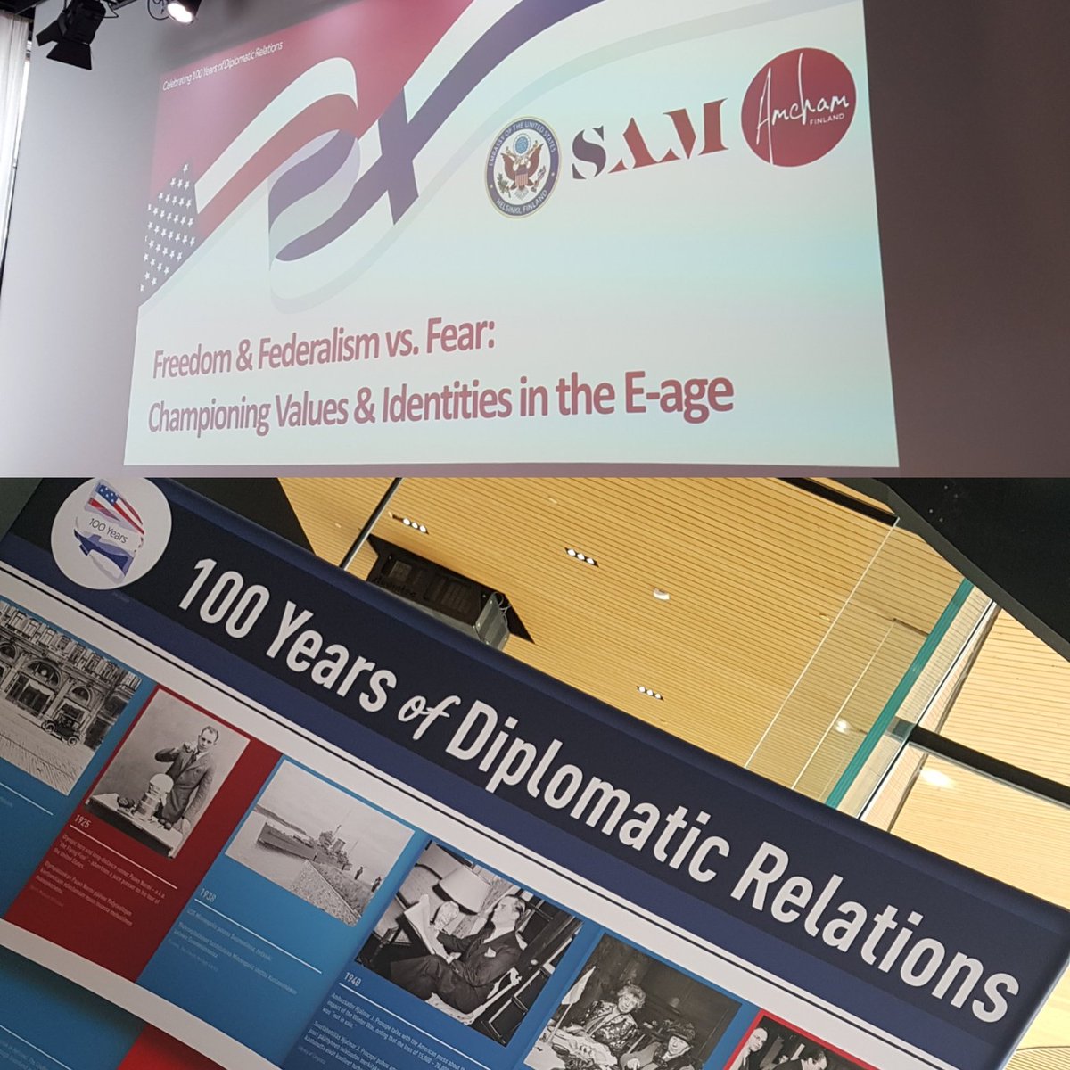 hanhnkm's tweet photo. We are now ready to celebrate 100 years of Diplomatic Relations #finus100 at #Oodi with @amchamwatch, @usembfinland and @SAMsuomi. Come join us! #usfin100 #diplomacy. https://t.co/xoJDr04uU4
