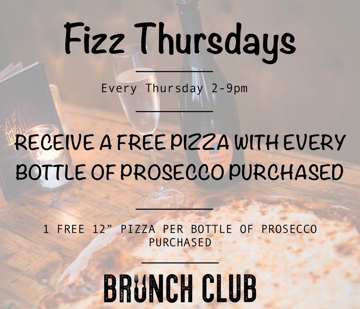 BrunchClubRH's tweet photo. You know what day it is!

Free 🍕 with every bottle of 🍾 https://t.co/WYUjzkxWS7