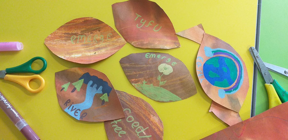BenDavisCreate's tweet photo. Vibrant and thoughtful artwork being created by yr6  @esgobmorgan for the International Music Festival @nwimf An installation of apple trees will be on display in St Asaph Cathedral #brusho #corragatedcardboard https://t.co/cZ5aTL7Gj3